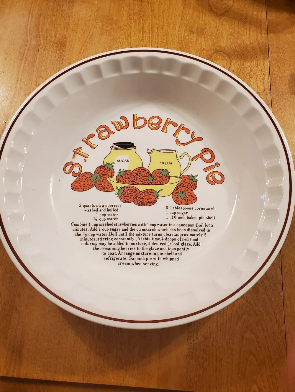 Strawberry Pie Recipe Baker Dish Pie Plate 10.5 inch Hankook Vintage